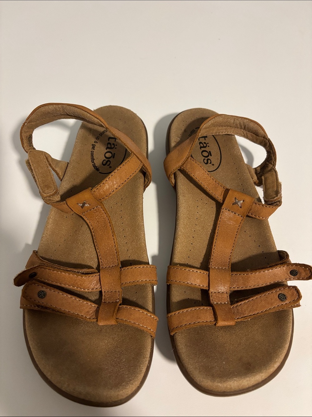 Taos Women’s Tan Leather Multi-Strap Comfort Sandals for Women Size 8